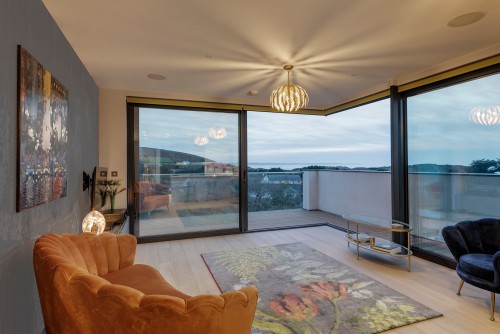 view of croyde bay from penthouse apartment in costal scheme