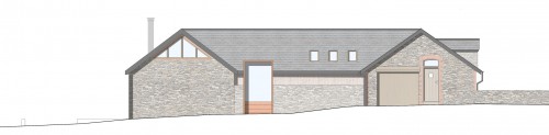 Modern steel entrance to devon stone farm house for multi generational family