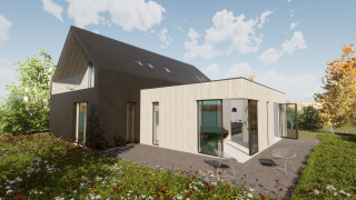 self build in garden front with balcony