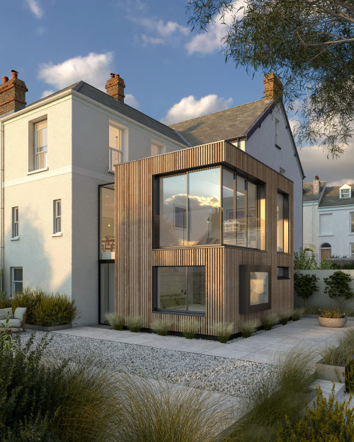 appledore house extension timber clad corner glazing